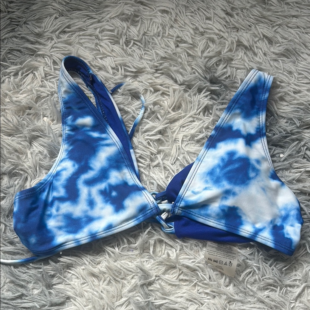 Blue and White Tie-Dye Bikini Top